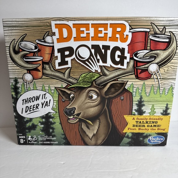 Hasbro Other - NEW Hasbro Deer Pong Game Features Talking Deer Head and Music With 6 Party Cups